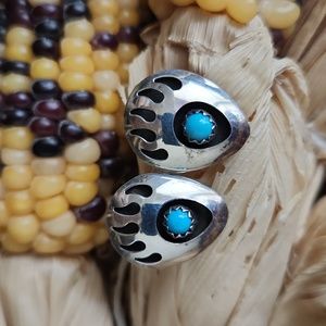 Adorable Native American Navajo Turquoise & Sterling Bearpaw Earrings 🐻🐾💙